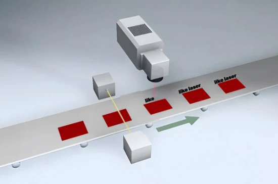 Hochgeschwindigkeits-Produktionsdatumslaserdrucker CO2-Laser 30 W fliegende Lasermarkierungsmaschine mit Pakettrenner für die Lebensmittelindustrie